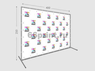 заказать печать Пресс волл 250х400 см. (конструкция + баннер с печатью 720 dpi)